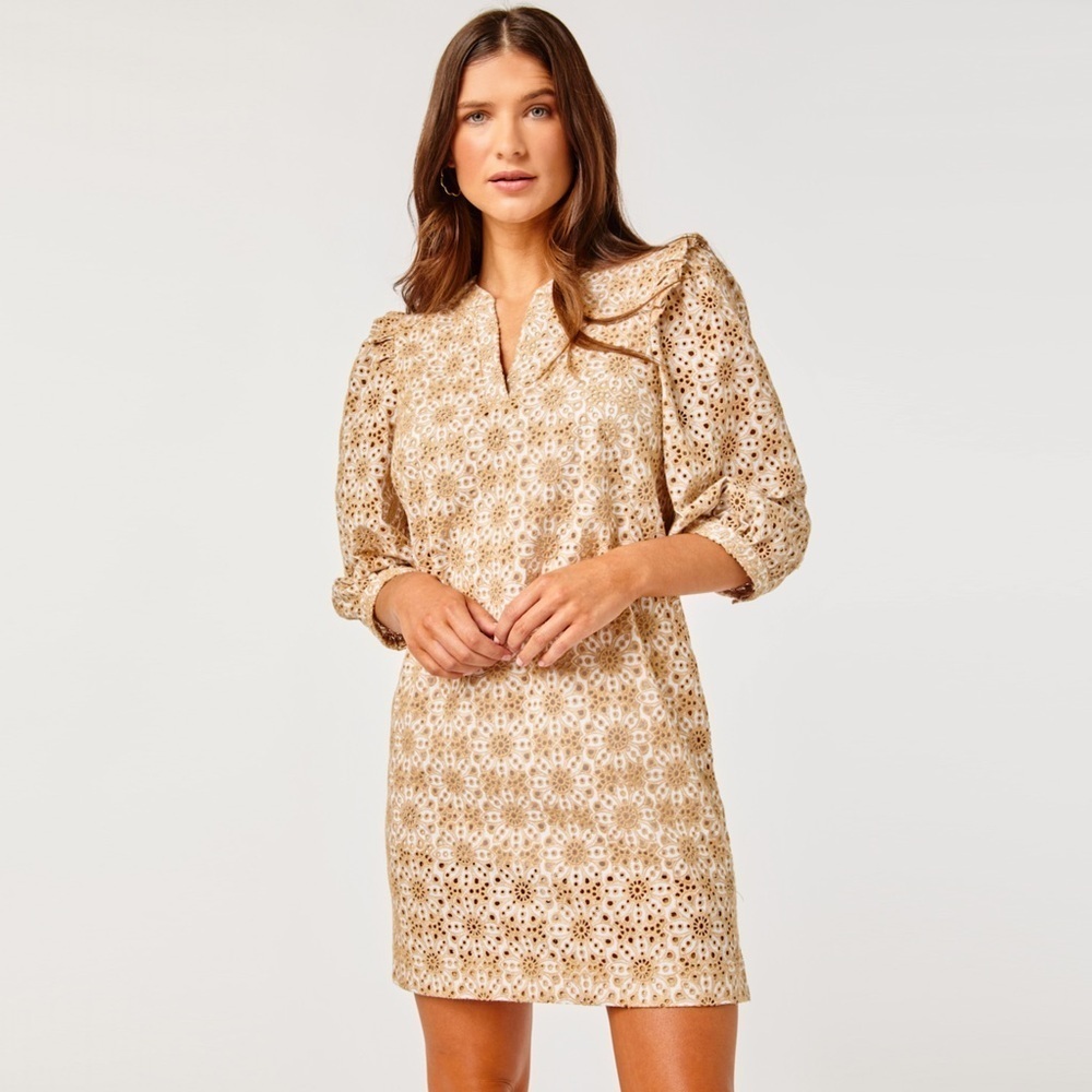 Cartolina - Isabella Embroidered Cotton Eyelet Dress - Latte